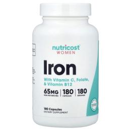Вітамінно-мінеральний комплекс Nutricost Залізо для жінок  Women  Iron With Vitamin C  Folate &amp; Vitamin B12  180 капсу (NCS67460)