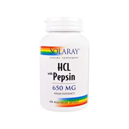 Пробіотики Solaray Бетаїн HCL + Пеппсін, HCL with Pepsin, 650 мг 100 капсул (SOR-04814)