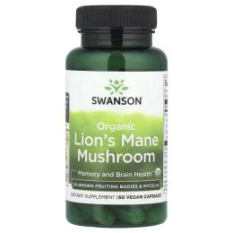 Вітамінно-мінеральний комплекс Swanson Їжачок гребінчастий, Organic Lions Mane Mushroom, 60 веганських капсул (SWV11945)