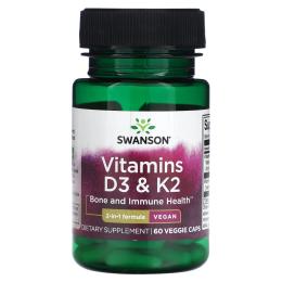 Вітамінно-мінеральний комплекс Swanson Вітаміни D3 та K2, Vitamins D3 &amp; K2, 60 веганських капсул (SWV11809)
