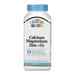Вітамінно-мінеральний комплекс 21st Century Calcium Magnesium Zinc +D3 - 250 tabs (2023-10-7044)