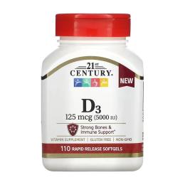 Вітамінно-мінеральний комплекс 21st Century D3 125 mcg (5000 IU) - 110 softgels (2023-10-7051)
