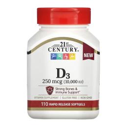 Вітамінно-мінеральний комплекс 21st Century D3 250 mcg (10,000 IU) - 110 softgels (2023-10-7046)