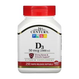 Вітамінно-мінеральний комплекс 21st Century D3 50 mcg (2000 IU) - 250 softgels (2023-10-7049)