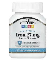 Вітамінно-мінеральний комплекс 21st Century Iron 27 mg Ferrous Gluconate - 110 tabs (2023-10-7128)