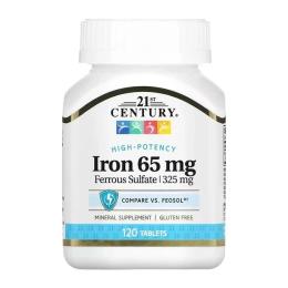 Вітамінно-мінеральний комплекс 21st Century Iron 65 mg Ferrous Sulfate 325 mg - 120 tabs (2023-10-7122)