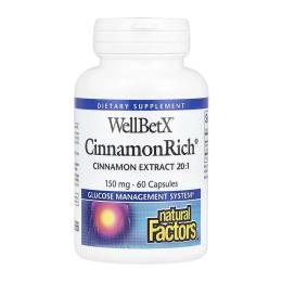 Натуральна добавка і екстракт Natural Factors WellBetX CinnamonRich 150mg - 60 caps (2023-10-7616)