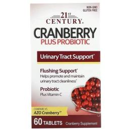 Трави 21st Century Журавлина з пробіотиком, Cranberry Plus Probiotic, 60 таблеток (CEN-27848)