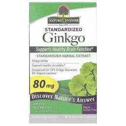 Трави Natures Answer Гінкго Білоба, 80 мг, Standardized Ginkgo, 60 вегетаріанських капсул (NTA-16387)