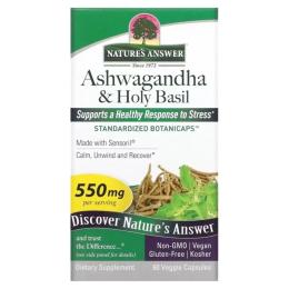 Трави Natures Answer Ашваганда та базилік священний, 550 мг, Ashwagandha &amp; Holy Basil, 60 вегетаріанських капсул (NTA-16358)