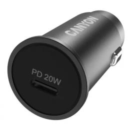Автомобільний адаптер для телефона Canyon CNS-CCA20B Silver Pocket size car charger PD 20W