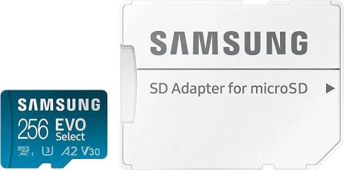 Карта памяті Samsung EVO Select 256GB class 10 A2 V30 + adapter SD (MB-ME256KA/EU)