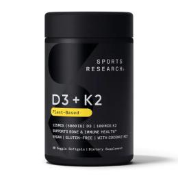 Вітаміни та мінерали Sports Research Vegan D3 5000iu + Vitamin K2 100mcg - 60 softgels (2023-10-4010)