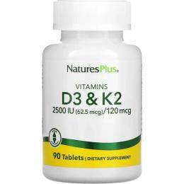 Вітамінно-мінеральний комплекс  Natures Plus Vit D3 K2 2500 IU/120 mcg - 90 tabs (2023-10-2366)