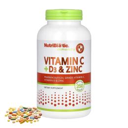 Вітаміни та мінерали NutriBiotic Vitamin C + D3 &amp; Zinc - 250 caps (2023-10-5477)