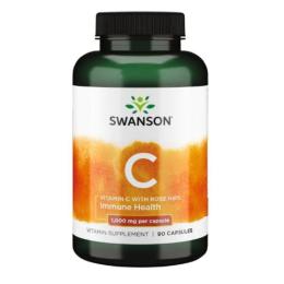 Вітамінно-мінеральний комплекс Swanson Вітамін С з шипшиною, 1000 мг, Vitamin C with Rose Hips, 90 капсул (100-66-6615636-20)
