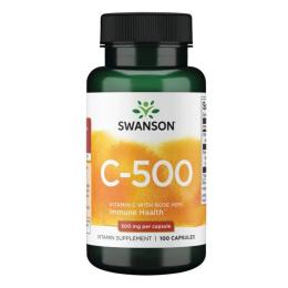 Вітамінно-мінеральний комплекс Swanson Вітамін С з шипшиною, 500 мг, Vitamin C with Rose Hips, 100 капсул (100-82-2139339-20)