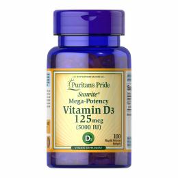 Вітаміни та мінерали Puritans Pride Vitamin D-3 125mcg (5000 IU) Sunvite Mega Potency - 100 tabs (100-99-0283453-20)
