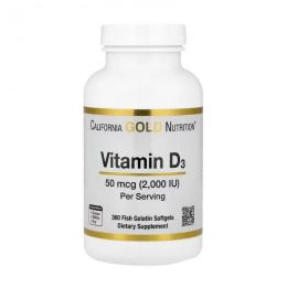 Вітамінно-мінеральний комплекс California Gold Nutrition Vitamin D3 50 mcg  2,000 IU   360 fish gelatin softgels (24596-01)