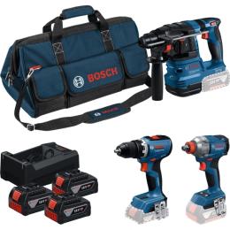 Набір із трьох акумуляторних інструментів Bosch Professional (0.615.A50.093) дриль-шурупокрут GSR 18V-65