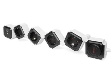 Мережевий фільтр Digitus Flexible 4xSchuko 16A, 2xUSB 2.4A, вимикач (DA-70620)