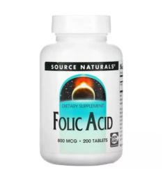 Вітаміни та мінерали Source Naturals Folic Acid 800 mcg - 200 tabs