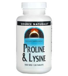 Вітаміни та мінерали Source Naturals Proline &amp; Lysine 550 mg - 120 tabs