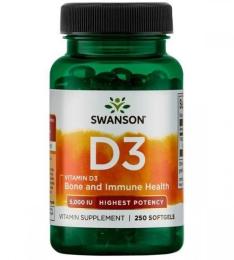 Вітаміни та мінерали Swanson Vitamin D3 Highest Potency 5,000 IU (125 mcg) - 250 sgels