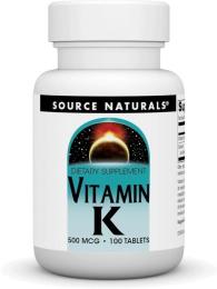 Вітаміни та мінерали Source Naturals Vitamin K 500 mcg - 100 tabs