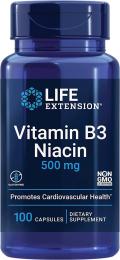 Вітаміни та мінерали Life Extension Ніацин, Вітамін B3, 500 мг, Vitamin B3 Niacin, 100 капсул (LEX-37210)