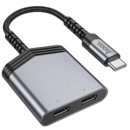 Перехідник Hoco LS40 Type-C (тато) - dual Type-C (мама) Metal Gray