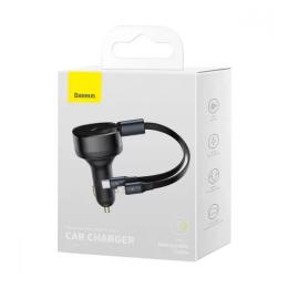 Автомобільний зарядний пристрій для телефона Baseus Enjoyment Retractable 2-in-1 Car Charger Black