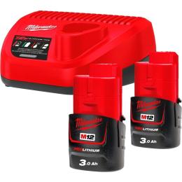 Зарядний пристрій до електроінструменту Milwaukee Li-Ion M12 NRG-302 B3 2шт + ЗП С12С Red Black (4933451902)
