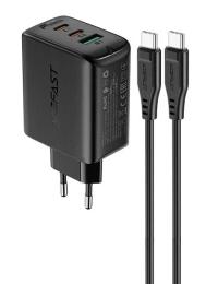 Мережевий зарядний пристрій для телефона Acefast A13 PD 65W (2 Type-C + USB) Black