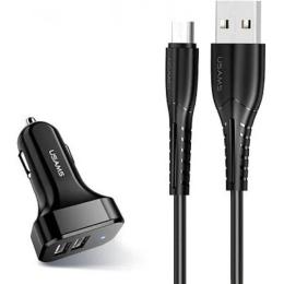 Автомобільний зарядний пристрій для телефона USAMS U35 Black (2xUSB, 2.1A) + кабель microUSB