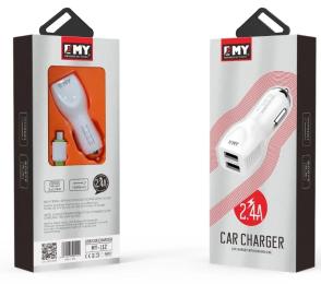 Автомобільний адаптер для телефона EMY DC12-24V White 2 x USB, 5V/12W