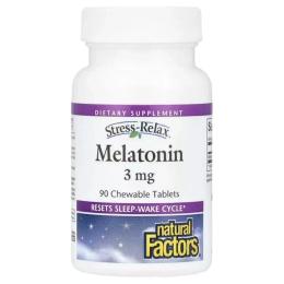 Амінокислоти Natural Factors Мелатонін, 3 мг, Stress Relax, Melatonin, 90 жувальних таблеток (NFS-02715)