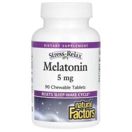 Амінокислоти Natural Factors Мелатонін, 5 мг, Stress Relax, Melatonin, 90 жувальних таблеток (NFS-02717)