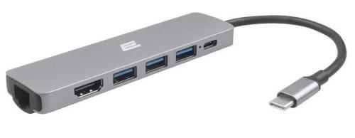 USB-хаб 2E USB-C Slim Aluminum Multi-Port 6in1 Silver