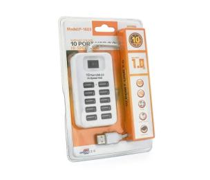 USB-хаб Voltronic P-1603 White (5370) USB 2.0 10 портів SLIM, 6+4 Port