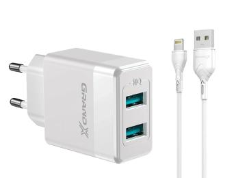 Мережевий зарядний пристрій для телефона Grand-X CH-50WL White + cable USB-Lightning