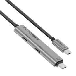 Дата-кабель Promate PortLink-C3 USB Type-C (тато)  -  USB Type-C (тато), 1.5m Black Silver (з вбудованим хабом)