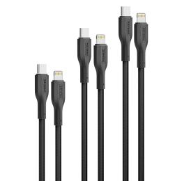 Дата-кабель Promate CableKit-Ci USB Type-C (тато)  -  Lightning (тато), 0.3m, 1.2m, 2m Black (3 шт)