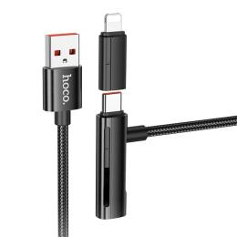 Дата-кабель Hoco U135 USB Type-A (тато)  -  (Lightning + USB Type-C) (тато), 1m Black Incredible 2in1
