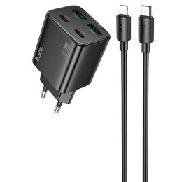 Мережевий зарядний пристрій для телефона Hoco N55 Fundador PD20W four-port (2USB-A/2C) + Type-C to Lightning Black