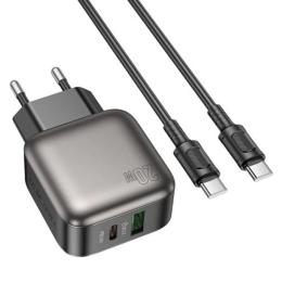 Мережевий зарядний пристрій для телефона Borofone BAS54A Absolute PD20W + QC3.0 (1USB-A/1C) + Type-C to Type-C Black