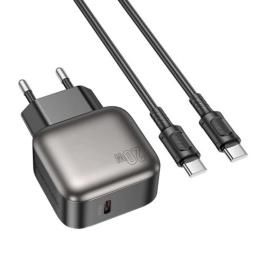 Мережевий зарядний пристрій для телефона Borofone BAS53A Absolute PD20W (1USB-C) + Type-C to Type-C Black