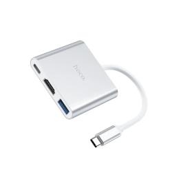 Перехідник Hoco HB14 Easy to use Type-C (тато) - USB3.0 + HDMI + Type-C (мама) Silver