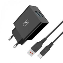 Мережевий зарядний пристрій для телефона SkyDolphin SC30T 2USB Black + USB Type-C cable (MZP-000171)