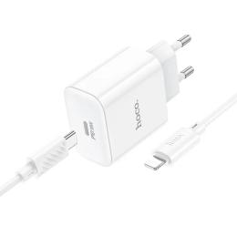 Мережевий зарядний пристрій для телефона Hoco C76A Pro Majestic White PD30W (1C) + Type-C to Lightning